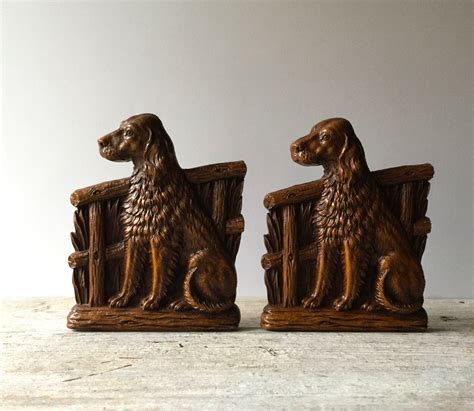 Vintage Wooden Dog Bookends Carved Wood Dog Irish Setter