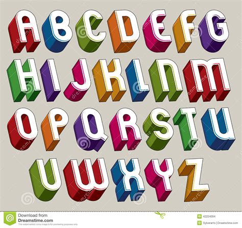 3d Font Vector Colorful Letters Geometric Dimensional Alphabet Stock