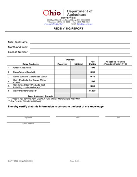 Receiving Report Form Ohio Free Download
