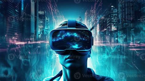 Metaverse And Virtual Reality Network Concept Using Vr Headset On City