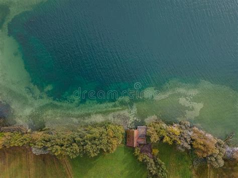 Drone Shot Over Water Background Of Lake Birds View Copy Space Stock