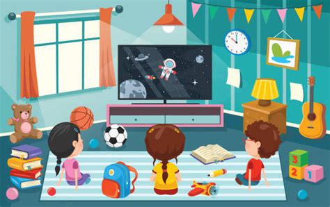 Cartoon Of The Boy Watching Tv Illustrations Royalty Free Vector