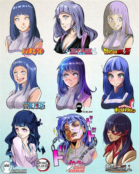 Hinata In 9 Famous Manga Styles Naruto Know Your Meme