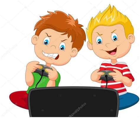 Meninos Desenhos Animados Jogando Videogame Imagem Vetorial De