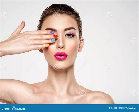 Beautiful Fashion Woman With A Colored Nails Attractive White Girl