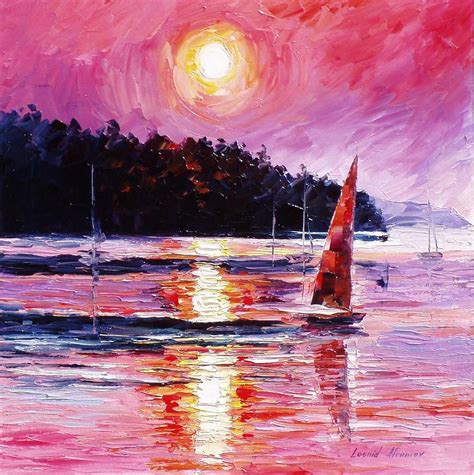 Pink Skies Palette Knife Oil Painting On Canvas By Leonid Afremov By