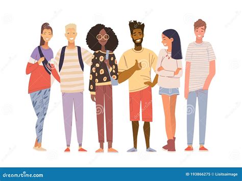 Group Of Multicultural Students Flat Vector Illustration Laughing