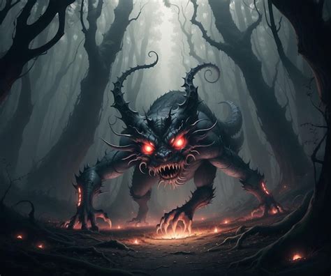 Premium Ai Image Scary Monster With Red Eyes