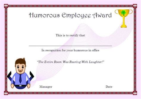 Humorousemployeeaward Funny Certificates Printable Certificates