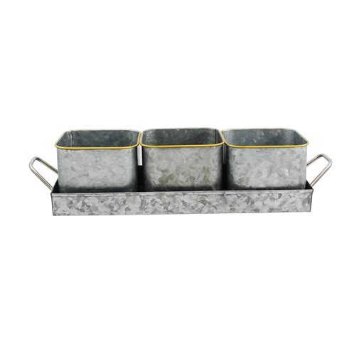 Custom Galvanized Steel Metal Herb Pots Set Of 3 Pots With Holding Tray