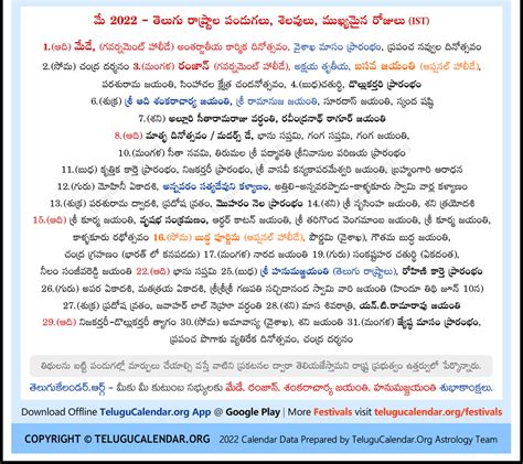 Toronto 2022 May Telugu Calendar Festivals Amavasya Pournima Tithi