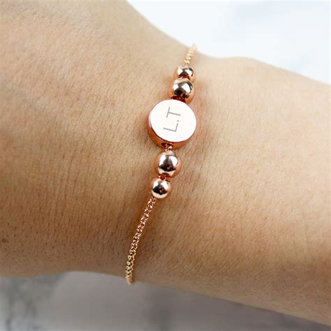 Personalised Rose Gold Tone Initials Disc Bracelet Love My Ts