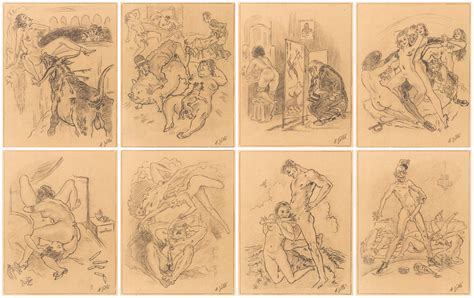 A Group Of Eight Drawings Of Erotic Encounters By H Zelle Circa 1940s