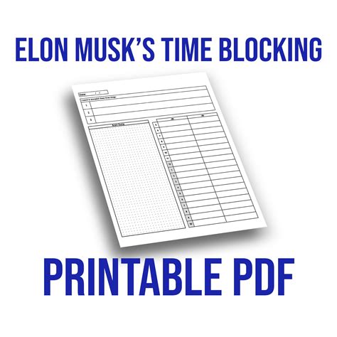 Elon Musks Time Blocking Method Editable Pdf With Brain Etsy