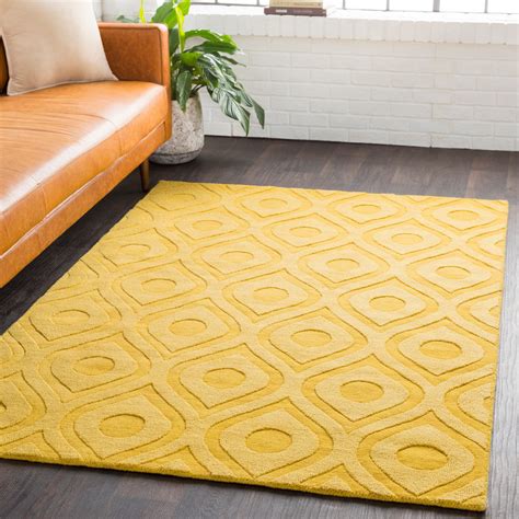 Central Park Solid And Border Bright Yellow Mustard Area Rug