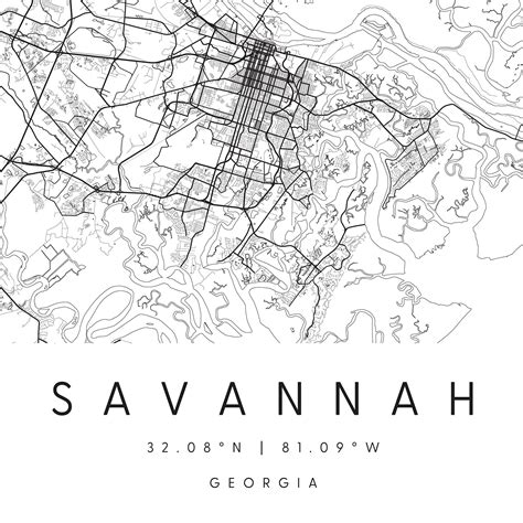 Savannah Georgia Digital Art Map Digital Print Poster Black Etsy