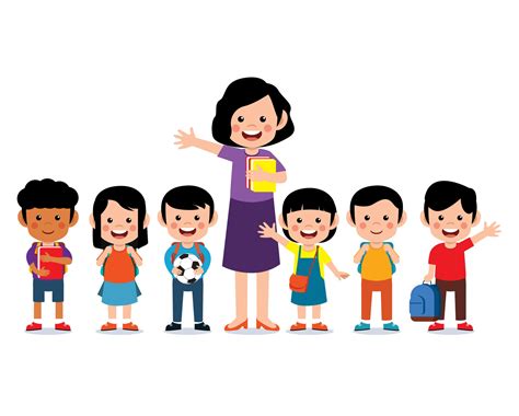 Happy Teacher With Cute Kids Smiling Together 1937317 Vector Art At