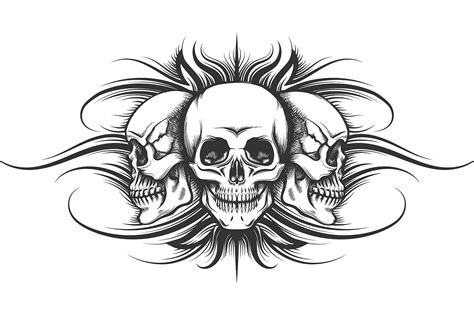 Three Skulls Tattoo Illustration 1298245 Illustrations Design