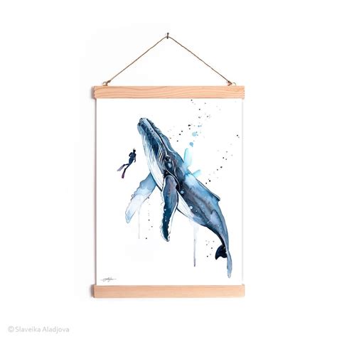Scuba Diving With Humpback Whale Watercolor Painting Framed Etsy