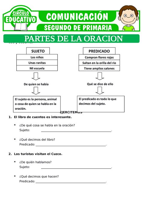 Partes De La Oracion Para Segundo De Primaria Lee Y Observa Ejercitemos El Libro De Cuentos