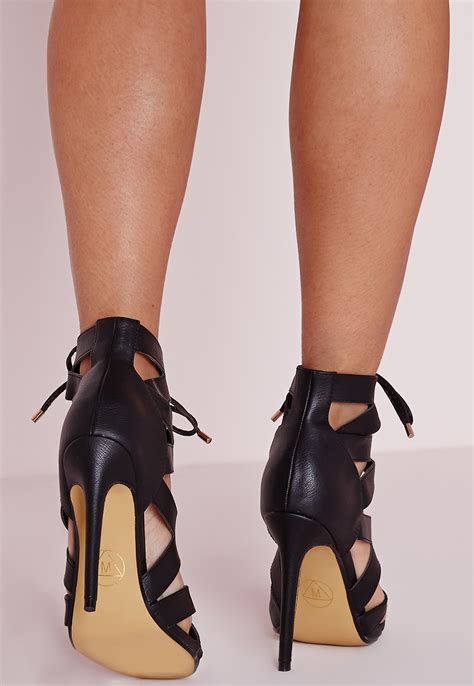 Lyst - Missguided Cut Out Lace Up Gladiator Heels Black in Black