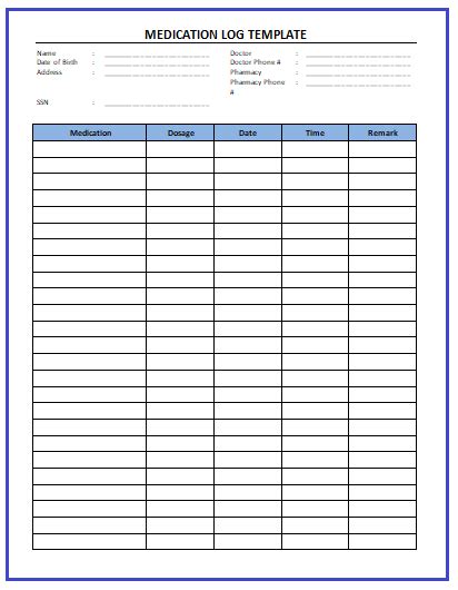 Free to download and print. Medication Log Templates | 8+ Free Printable & Editable MS Word Formats, Samples, Examples, Forms