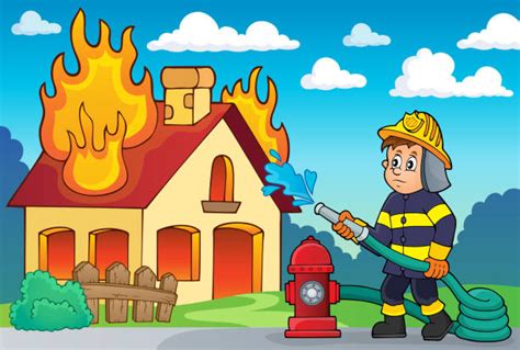 Royalty Free Fireman Putting Out Fire Drawing Clip Art Vector Images