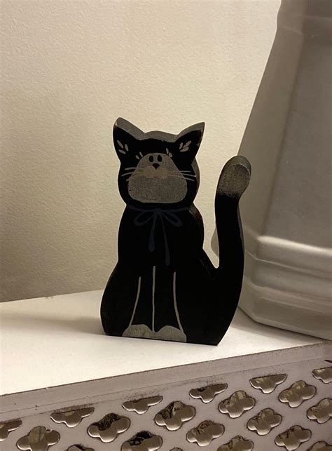 Black Cat Made Of Wood Wooden Country Cat Etsy