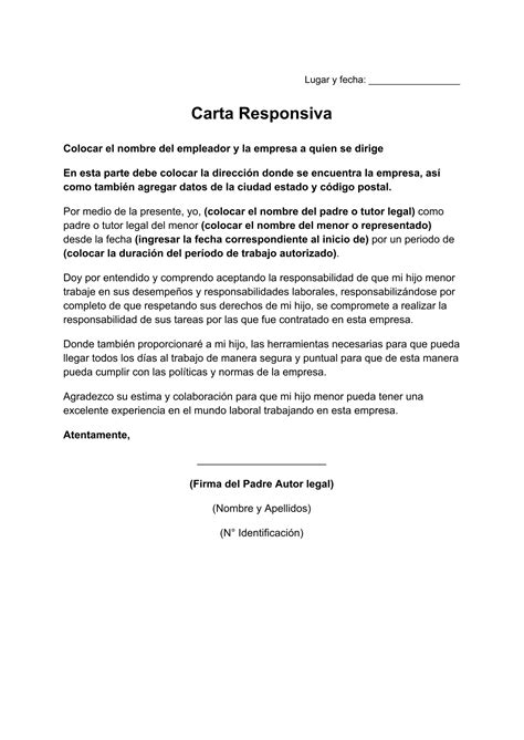 Carta Responsiva De Padres Para Trabajar Ejemplos ️