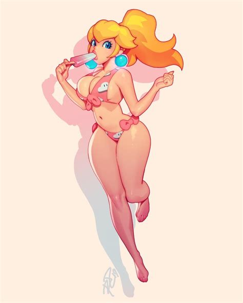 Robaato Princess Peach Mario Series Nintendo Highres 1girl Bikini Blonde Hair Blue
