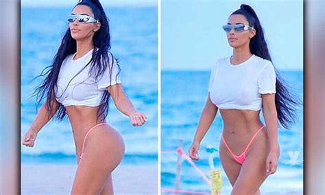 Kim Kardashian Se Olvida De La Celulitis En La Playa Y Lo Demuestra Con