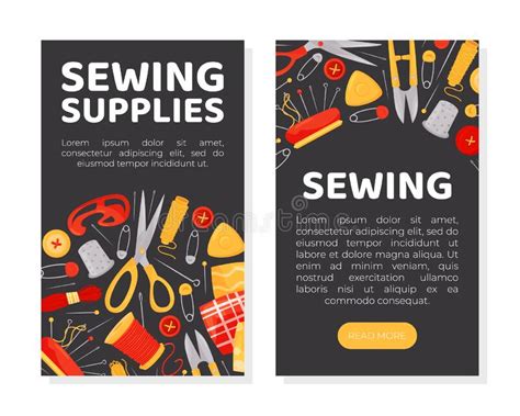 Sewing Banner Design With Tools For Handmade Craft Vector Template