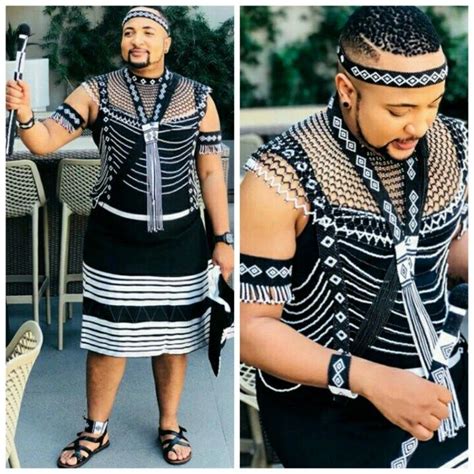 Clipkulture Spitch Nzawumbi In Black And White Xhosa Male Traditional Attire With Beaded