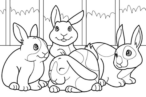 This coloring sheet features a pair of rabbit in the grass near the woods. Pets Coloring Pages - Best Coloring Pages For Kids