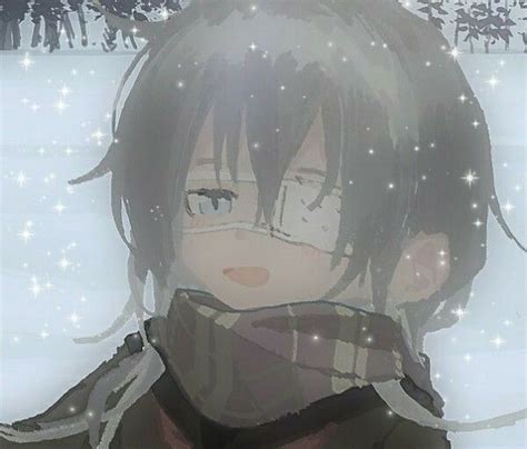 An Anime Character Is Standing In The Snow With His Scarf Around His