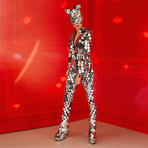Mirror Kitty Festival Wear Disco Ball Glitter Sparkly Mirror Bodysuit Circle Costume For Sale