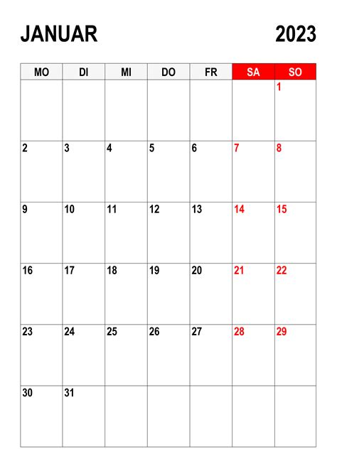 Kalender Januar 2023 Kalendersu
