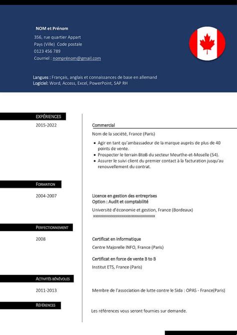 Cv Québec à Télécharger En Format Word Cv Canadien 2023