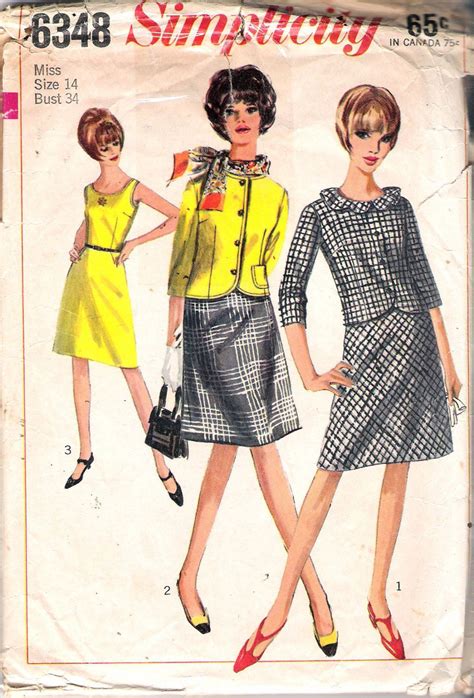 simplicity 6348 1965 one piece dress and jacket vintage sewing pattern size 14 bust 34 at