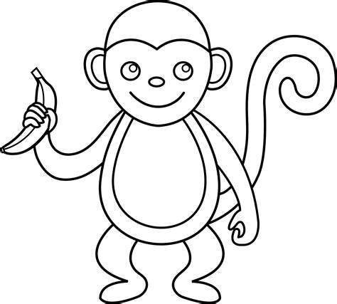 Monkey Clip Art Black And White Monkeylineartpng 5881×5308