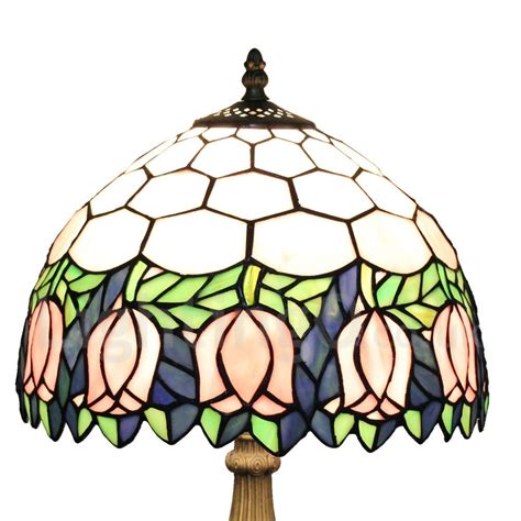 Diameter 30cm 12 Inch Handmade Rustic Retro Stained Glass Table Lamp Pink Rose Pattern Shade