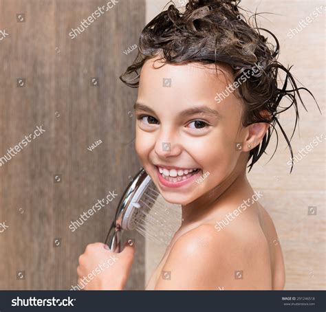 Smiling Beautiful Girl Bathing Under Shower Stock Photo 291246518