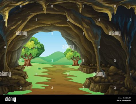 Nature Scene Of Cave And Trail Illustration Stock Vector Image And Art