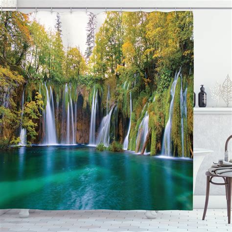 Croatia Shower Curtain Nature Photo With Many Small Waterfalls In