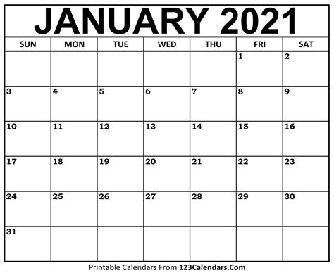 Printable January 2022 Calendar Templates - 123Calendars.com