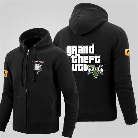 Game Grand Theft Auto V Gta5 Logo Hoodies Zip Up Cotton Mens Casual