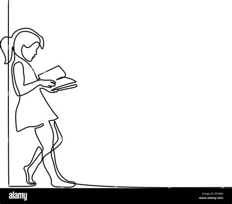 Continuous One Line Drawing Girl Reading Book Back To School Concept Vector Illustration
