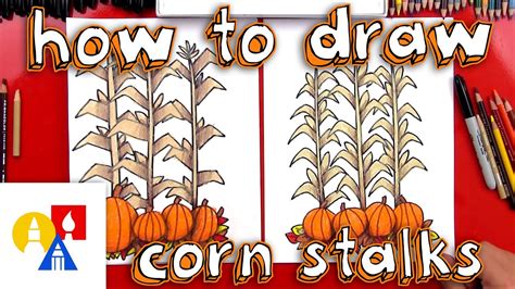 How To Draw Autumn Corn Stalks And Pumpkins Youtube