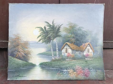Vintage River Bahay Kubo Sunrise Painting Hobbies And Toys Stationary
