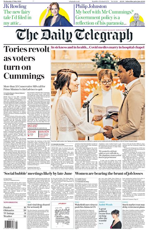 Tomorrow’s 27 05 2020 Telegraph Front Page The Daily Telegraph Newspaper Headlines Turn Ons